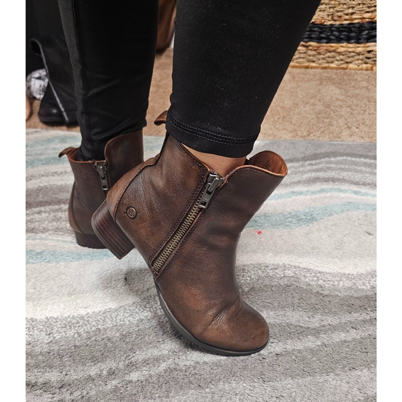 BORN Brown heeled boots women's size 6.5 zip - Picture 3 of 7